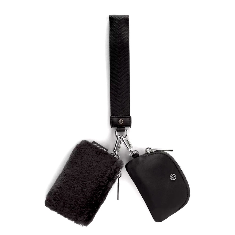 Lululemon Dual Pouch Wristlet, Black Plush Fleece—NWT